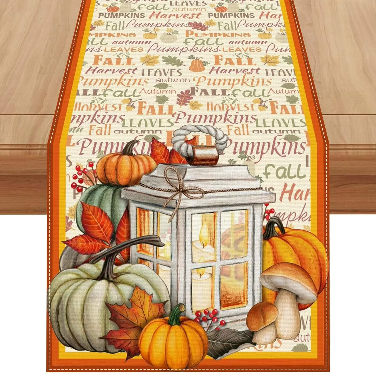 

VIKAMA table runner Thanksgiving Linen Autumn Tablecloth Farmhouse Leaves Pumpkin Table Decoration Autumn Decoration