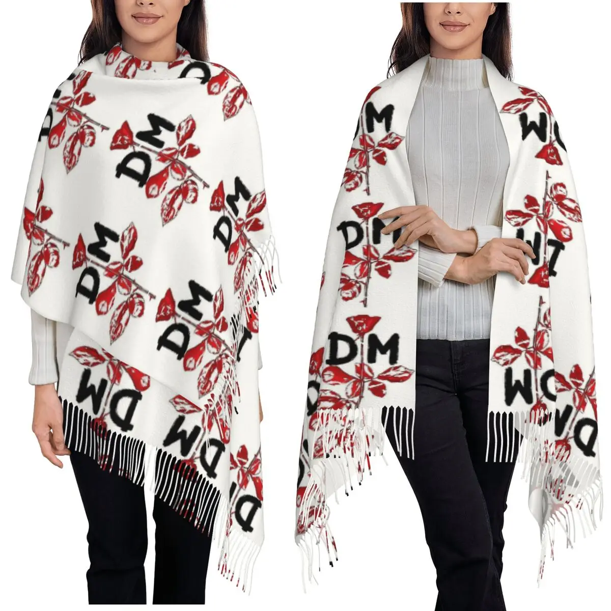 Kawaii Depeches DM Mode Musician World Tour Scarf Tassel Scarves Women Soft Warm Shawls and Wraps Long Fall Winter Shawl Wrap