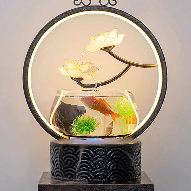 Chinese Creative Fish Globe Living Room Flowing Water round Glass Cylinder