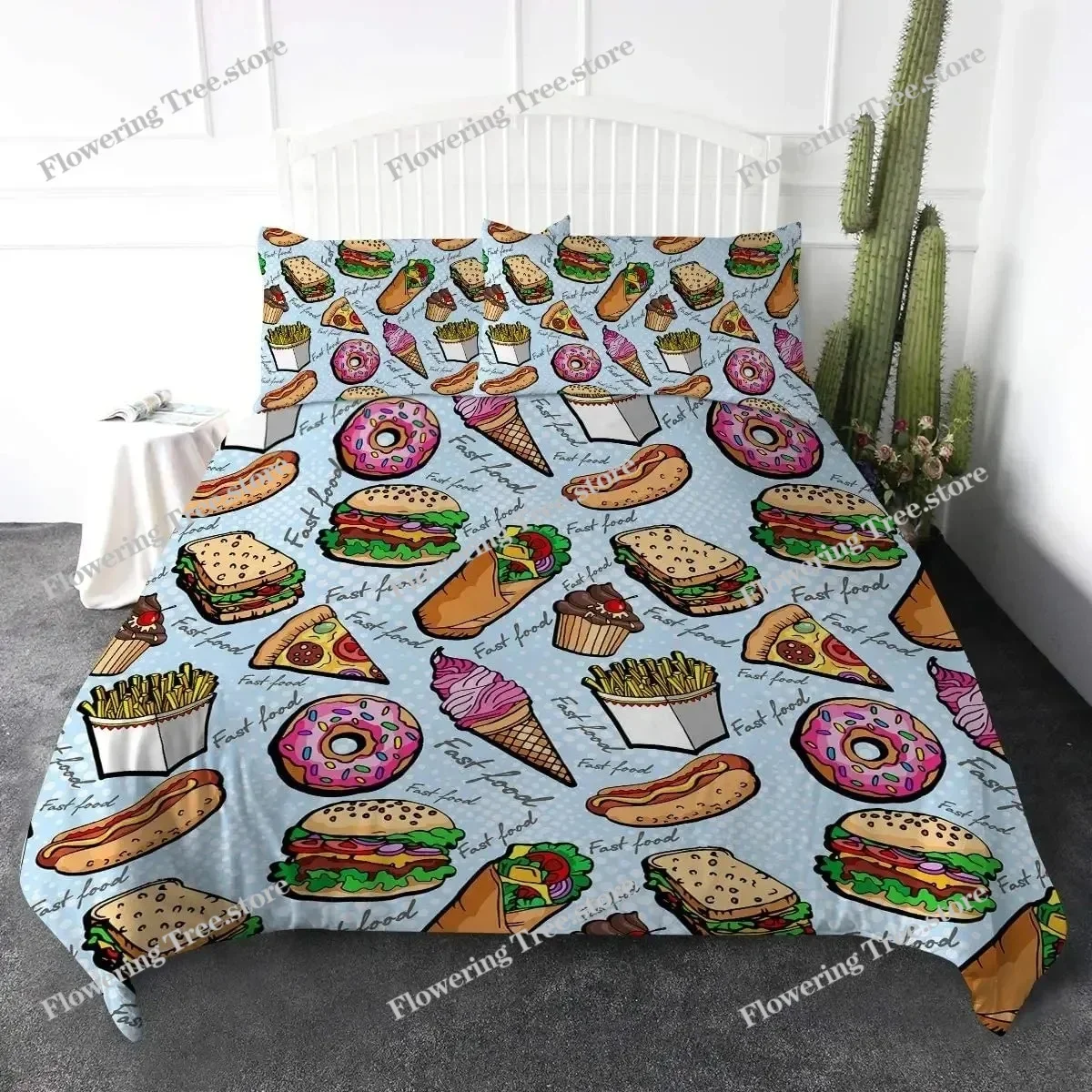 Hamburger Fries Candy Bedding 3D Giant Burger Duvet Cover Set Fun Fast Food Bedspread King Size Polyester Bedding Set