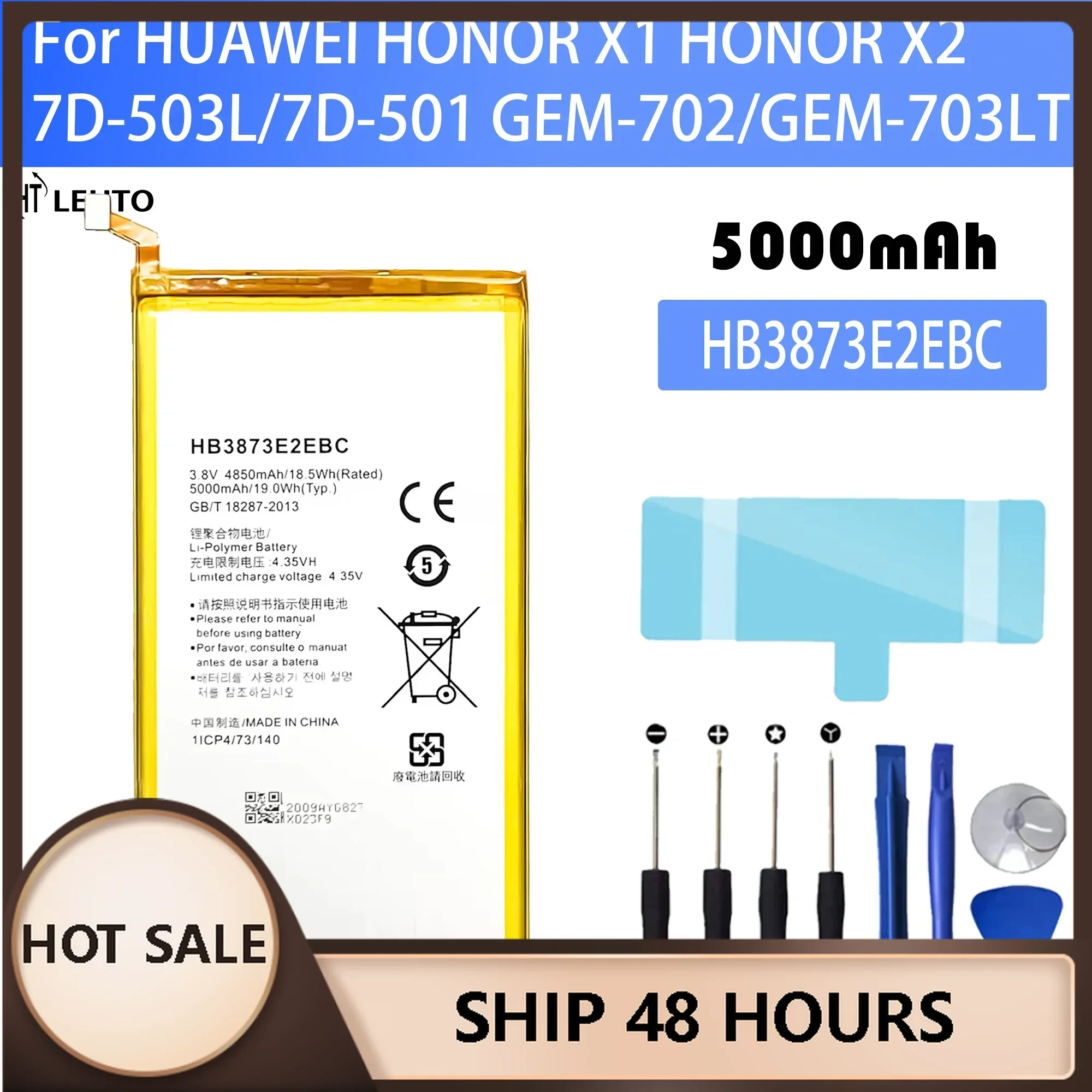 

2025 years 100% New Original Battery HB3873E2EBC For HUAWEI 703LT 7D-501 GEM-702 X1 honor X2 7D-503L Battery + Free Tools