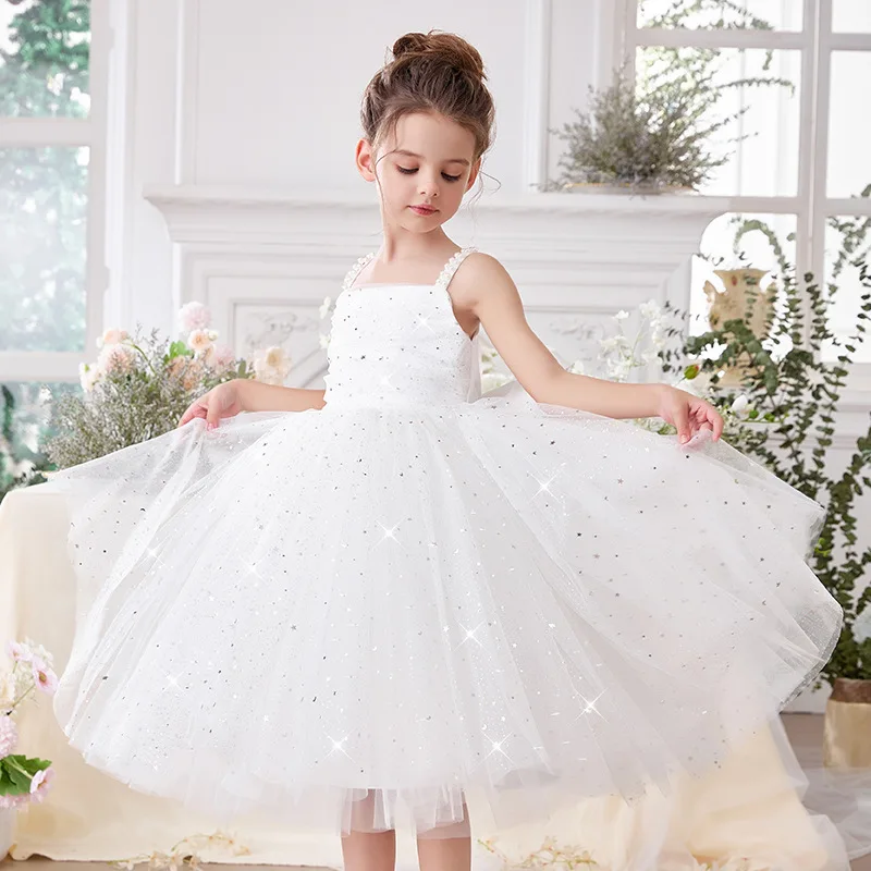 Mädchen Partykleid Kinder Elegante weiße Brautjungfernkleider Hochzeit Abendkleid Geburtstagsfeier Luxus Abendkleid für kleine Mädchen
