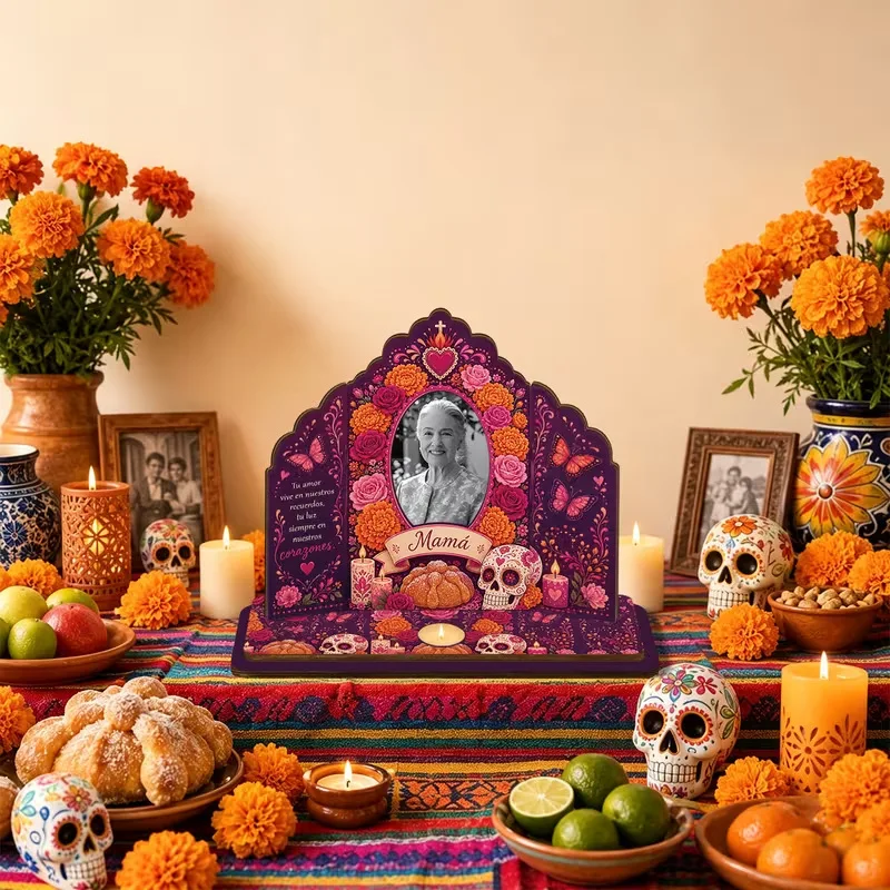 Mexican Day of the Dead Wooden Picture Frame, Dia de los Muertos Altar Decoration Skull Design, Halloween Ofrenda Memorial Box