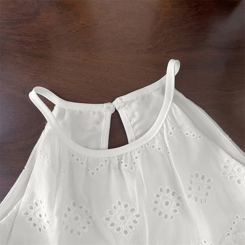 Girls Strapless Sleeveless Dress New Style Summer Children Fashion Gown Kids Casual Sling White Vestidos Princess Clothing