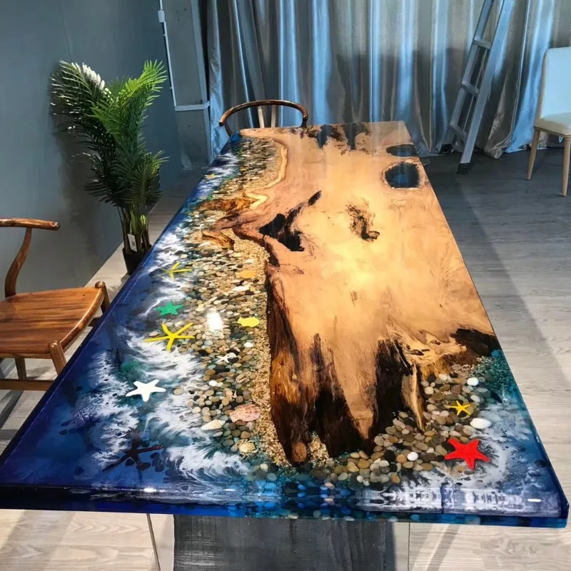 

Living Room Soft Resin River Table Solid Wood Furniture Tea Table Club Coffee Table