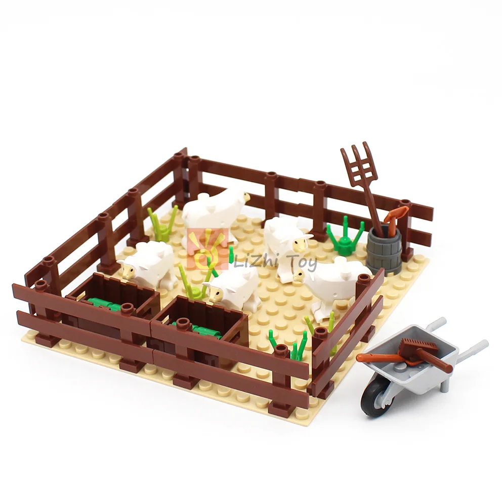 10pcs MOC Brick Sheep Animal Pasture Zoom Forest Wool Classic Building Block Construction Toy Compatible with Accessory