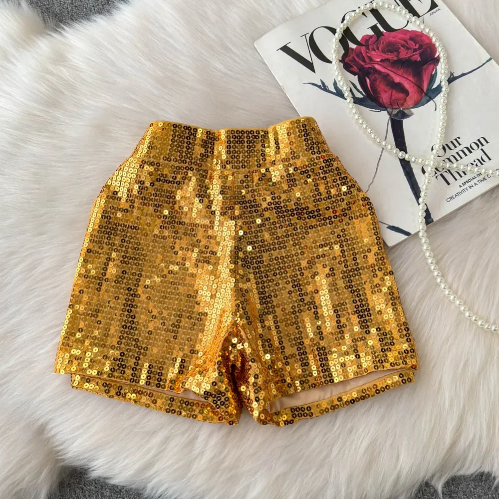 Basics Vintage High Waist Chic Glitter Sequin Short Pants Hotsweet Fashion Streetwear Club High Street Women Casual Clothing