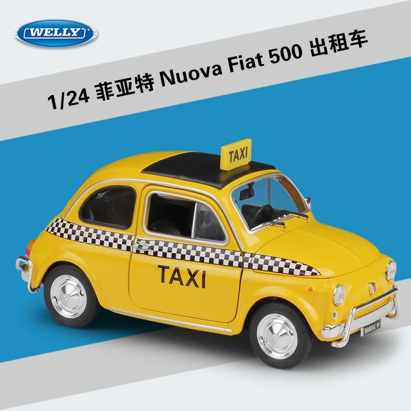 

WELLY 1：24 Nuova Fiat 500 Taxi Car Model Diecast Simulation Alloy Taxi Car Model Toy Collect Ornaments Christmas Gift for Boys