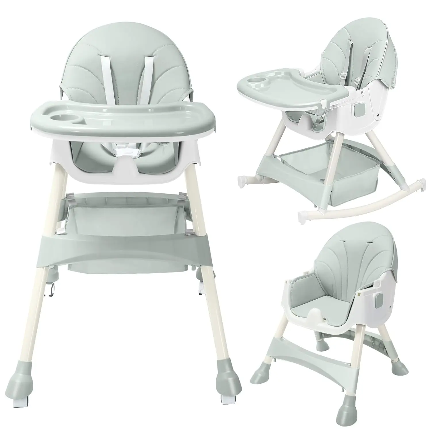 

Baby High Chair for Toddlers with Removable Tray, Wheels & Safety Belt (Green)