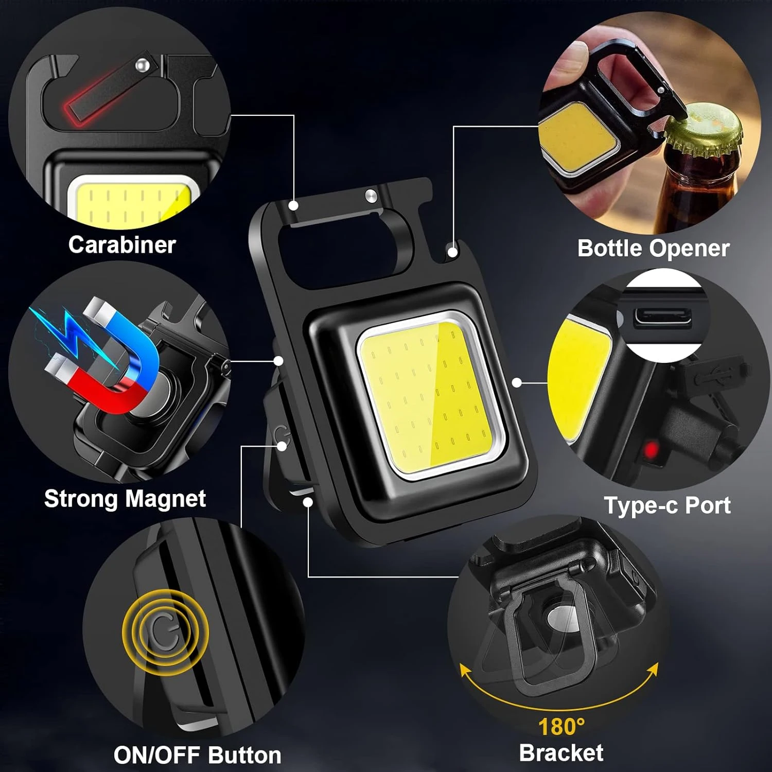 LED Mini Flashlight Waterproof Portable Rechargeable Keychain Light Small Repair Light Multi-function Bottle Opener Pocket Light