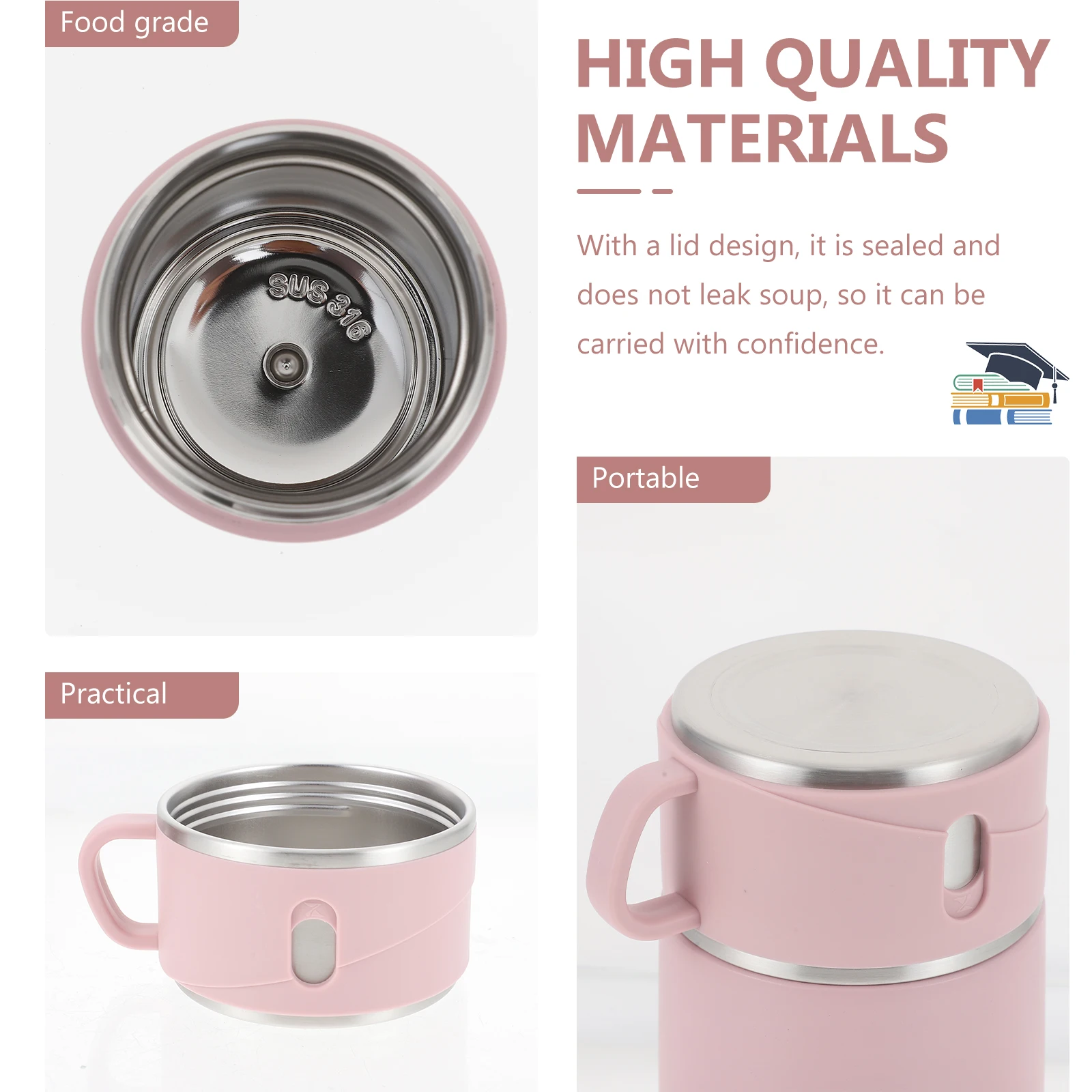 

1 Set Stainless Steel Insulated Soup Cup Leak-Proof Portable Breakfast Porridge Container Food-Grade Storage Holder Kitchen
