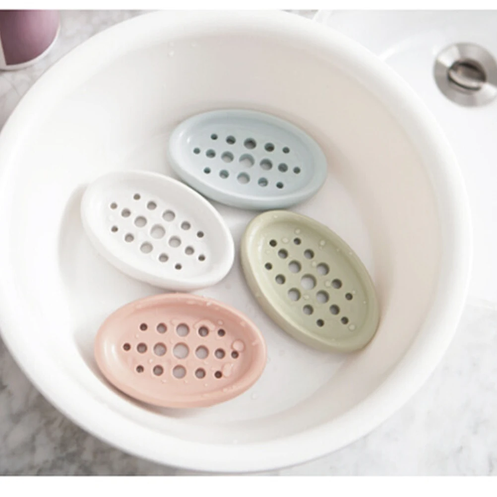 

Creative Oval Shape Silicone Soap Dish Tray for Bathroom Kitchen Soap Dry and Sanitary Draining Design