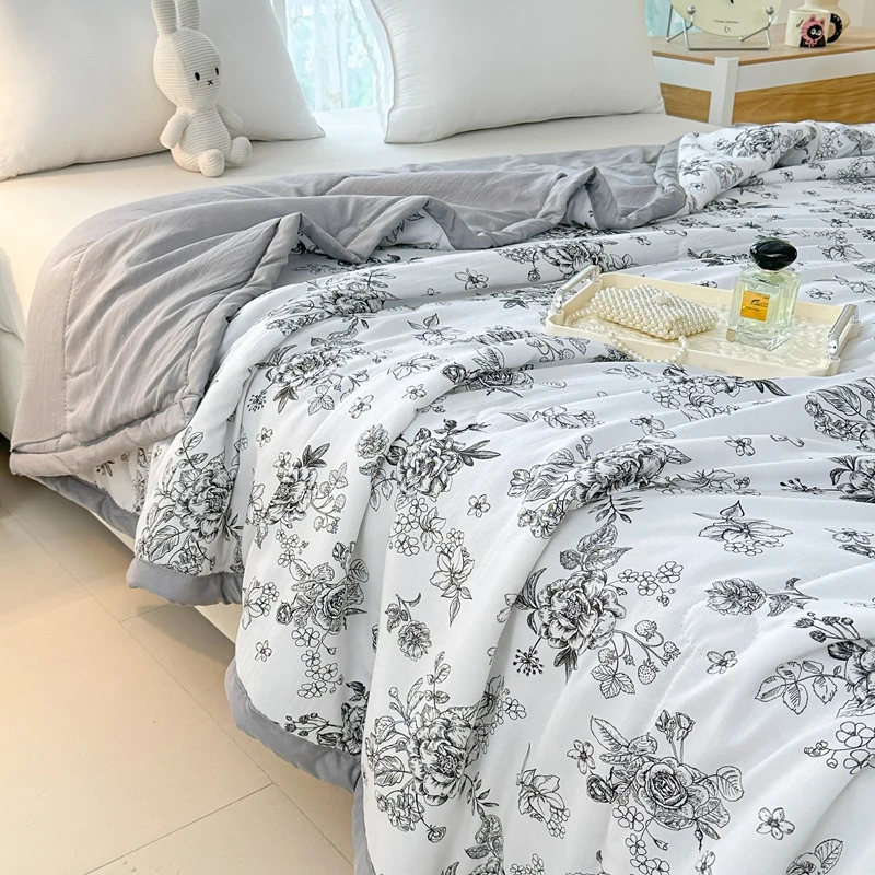 1pc 이불 for Summer Soft Quilted Comforter for Beds Single/Queen/King Size Flower Printed Summer Quilted for Double Bed 이불세트