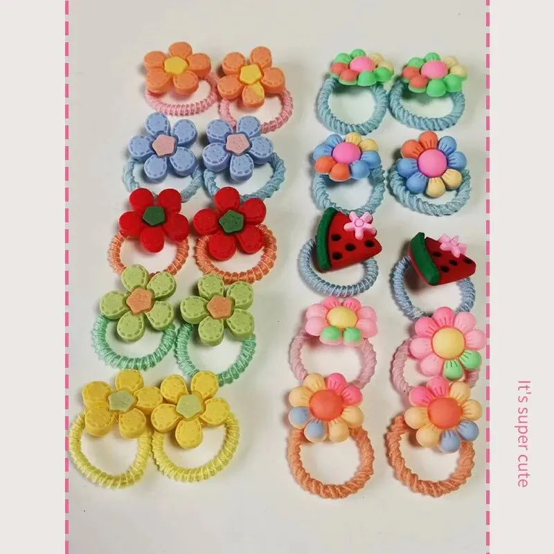 40Pcs Set Colorful Flower Animal Girls Hairbands Sweet Fruit Elastic Hair Ropes Scrunchies Kids Hair Ties