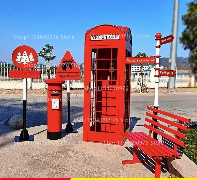Vintage Iron Phone Booth Mailbox Book Kiosk Outdoor Decoration Prop for Photo