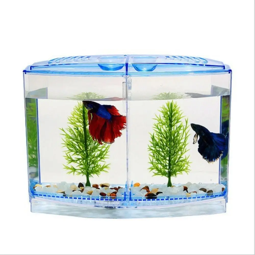 Transparent Betta Fish Tank, Double-grid Rhombus Guppy Aquarium, Hatching and Breeding Isolation Box