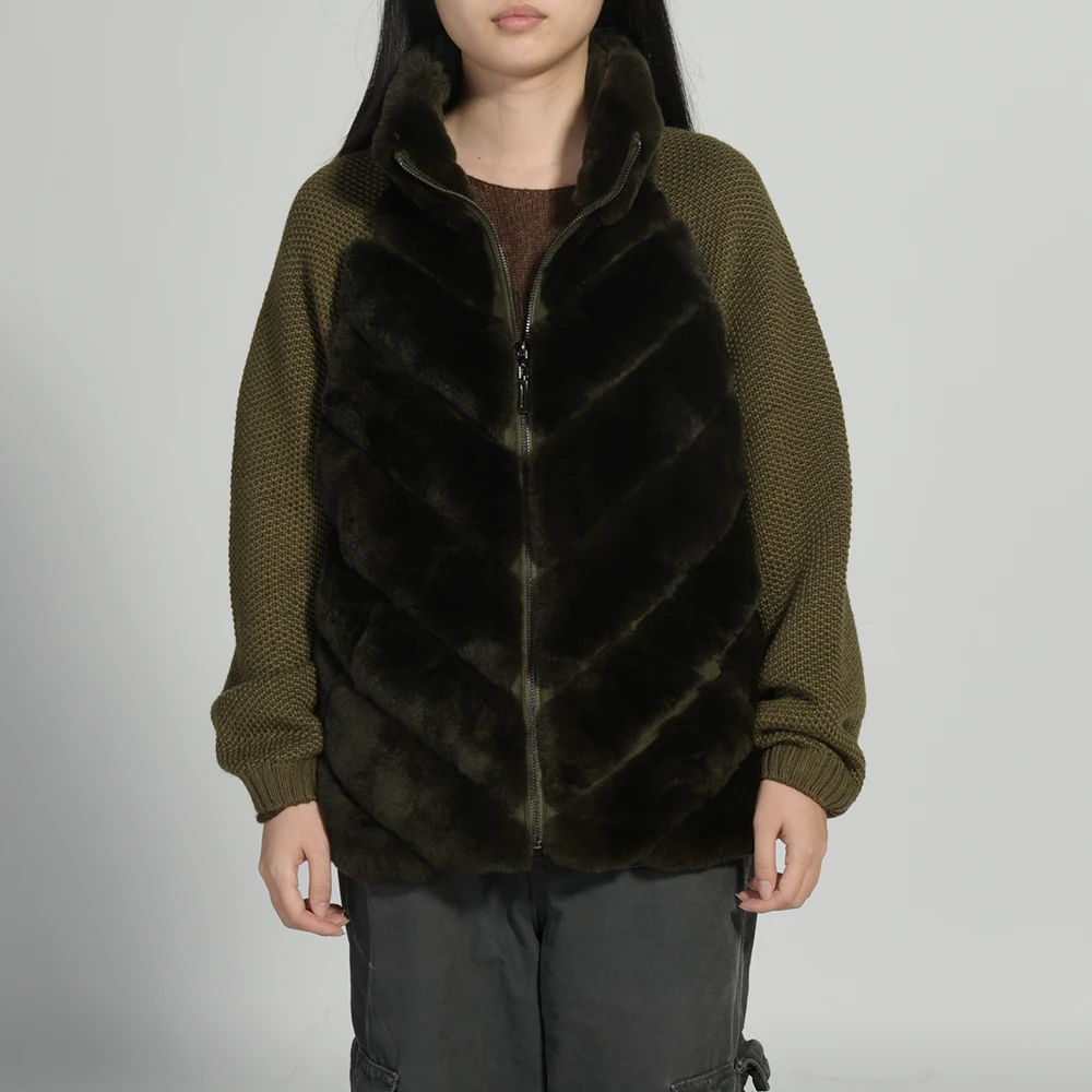 Jaxmonoy женская шуба из натурального меха кролика рекс в стиле пэчворк с вязаными рукавами, осень-зима 2022, новая верхняя одежда, женские повседневные шубы