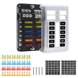 Car Boat Fuse Box Holder With 6 Way or 12 Way Blade Fuse Holder Block & Warning Indicator 12V~24V Power Distribution Panel Board