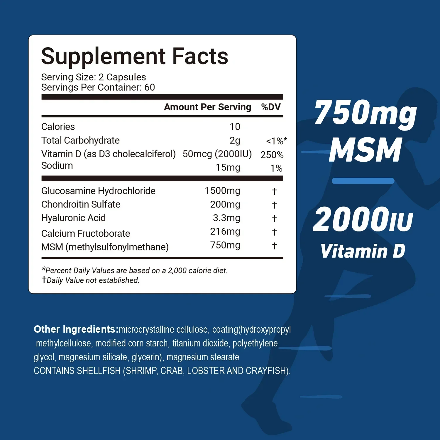 MSM + Vitamin D3 with Glucosamine - Supports Comfort and Flexibility, Promotes Joint and Bone Health, Enhance Immunity, Non-GMO