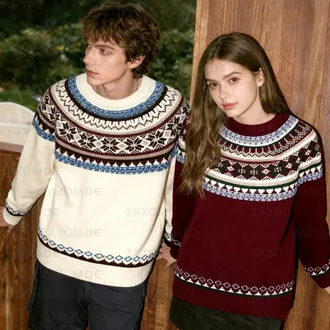 ZAZOMDE Colorful Fair Isle Patterned Sweater Men Vibrant Nordic Designs Soft Yarn Made Long Sleeve Pullover Winter Streetwear