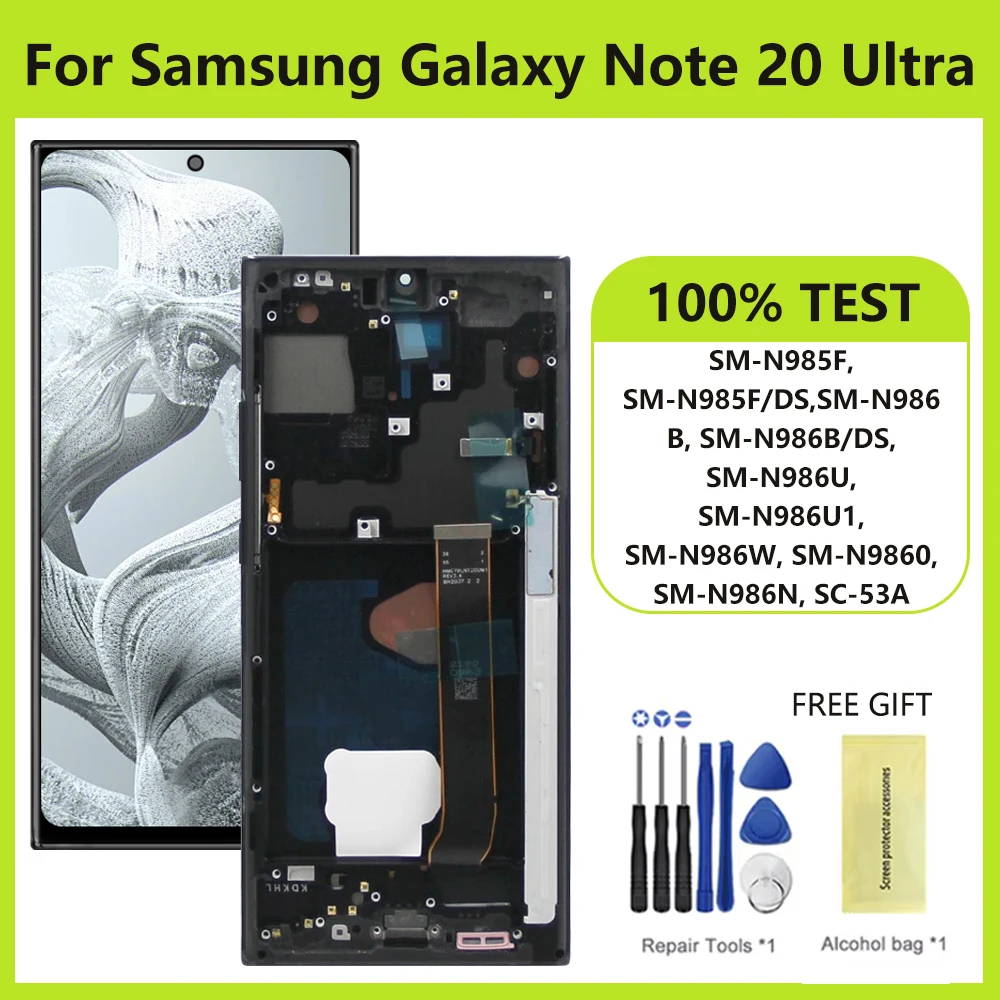 AMOLED for Samsung Galaxy Note 20 Ultra N985F Lcd Display Digital Touch Screen with Frame for Samsung Galaxy Note 20 Ultra 5G