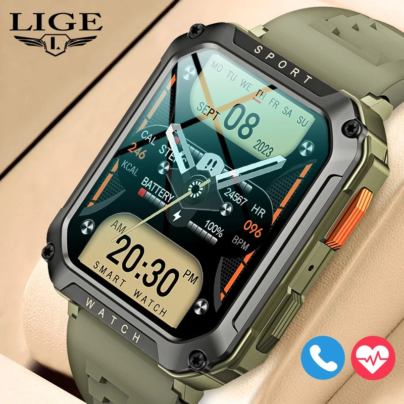 

Новинка 2,01 мужские уличные Прочные Военные Смарт-часы LIGE с Bluetooth для звонков спортивный фитнес-трекер монитор сердечного ритма для Android IOS