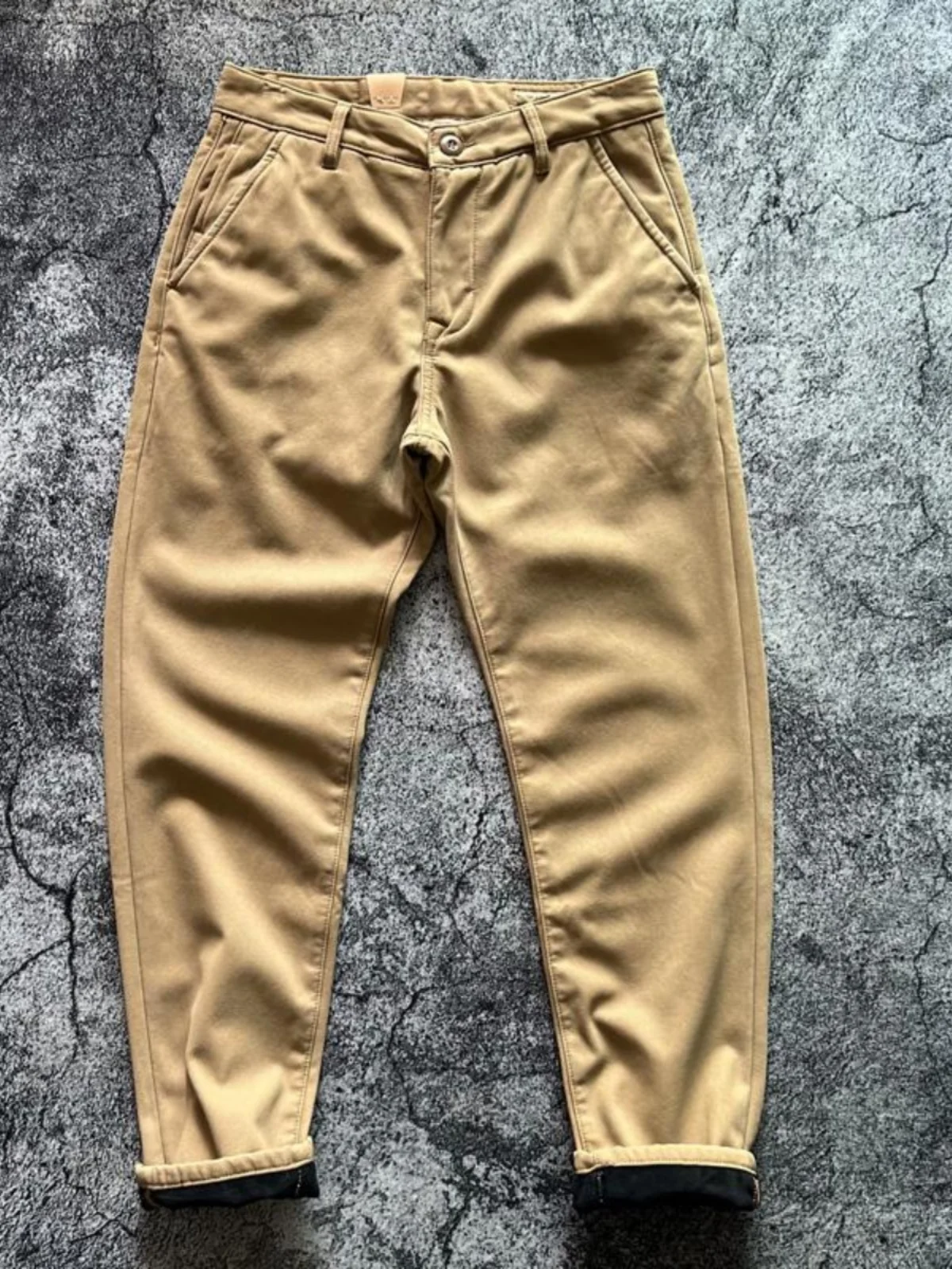 

Thiened Fce Autumn Winter Warm American Retro Ameika Khaki Heavy Du Casual Pants Pure Color ket Workwear Trousers