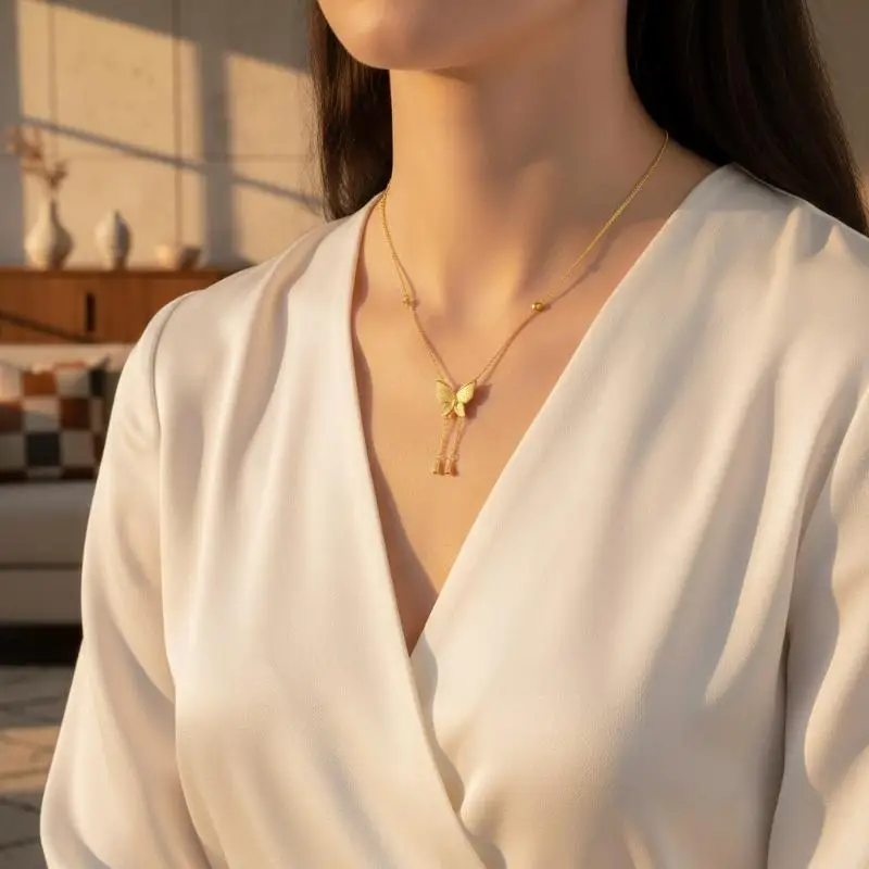 1 Stück vergoldete Schmetterlings-Anhänger-Halskette mit verstellbarer Kette, zierliche Anhänger, Geschenke für Frauen zum täglichen Tragen – Detail 6