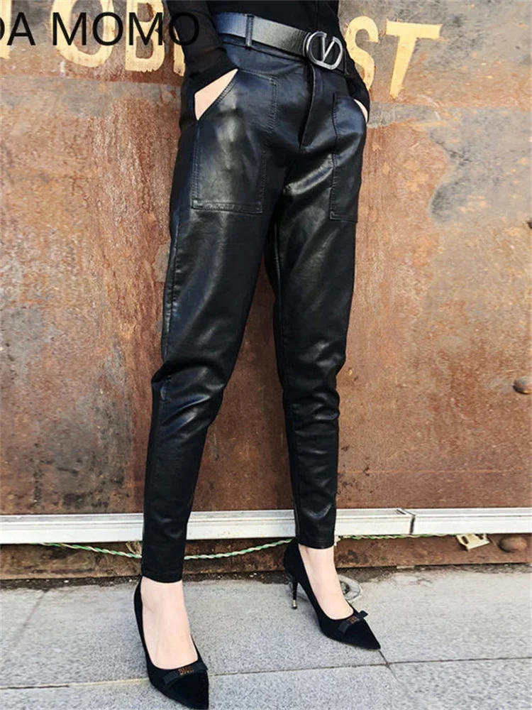 Oversized harem Pants Women Autumn Winter PU Leather Trouser 2021 Fashion High Waist Female Casual Solid Palazzo Streetwear