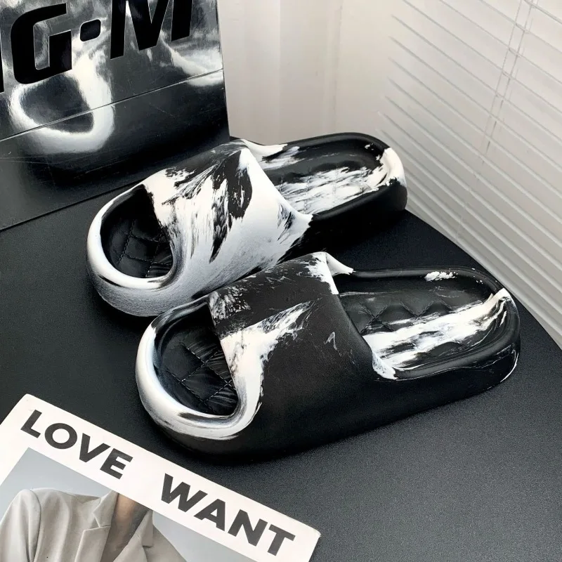 Women Men EVA Slide Thick Sole Slippers Summer Paint Splatter Street Style Sandals Non Slip Bathroom Shower Indoor Outdoor Shoes