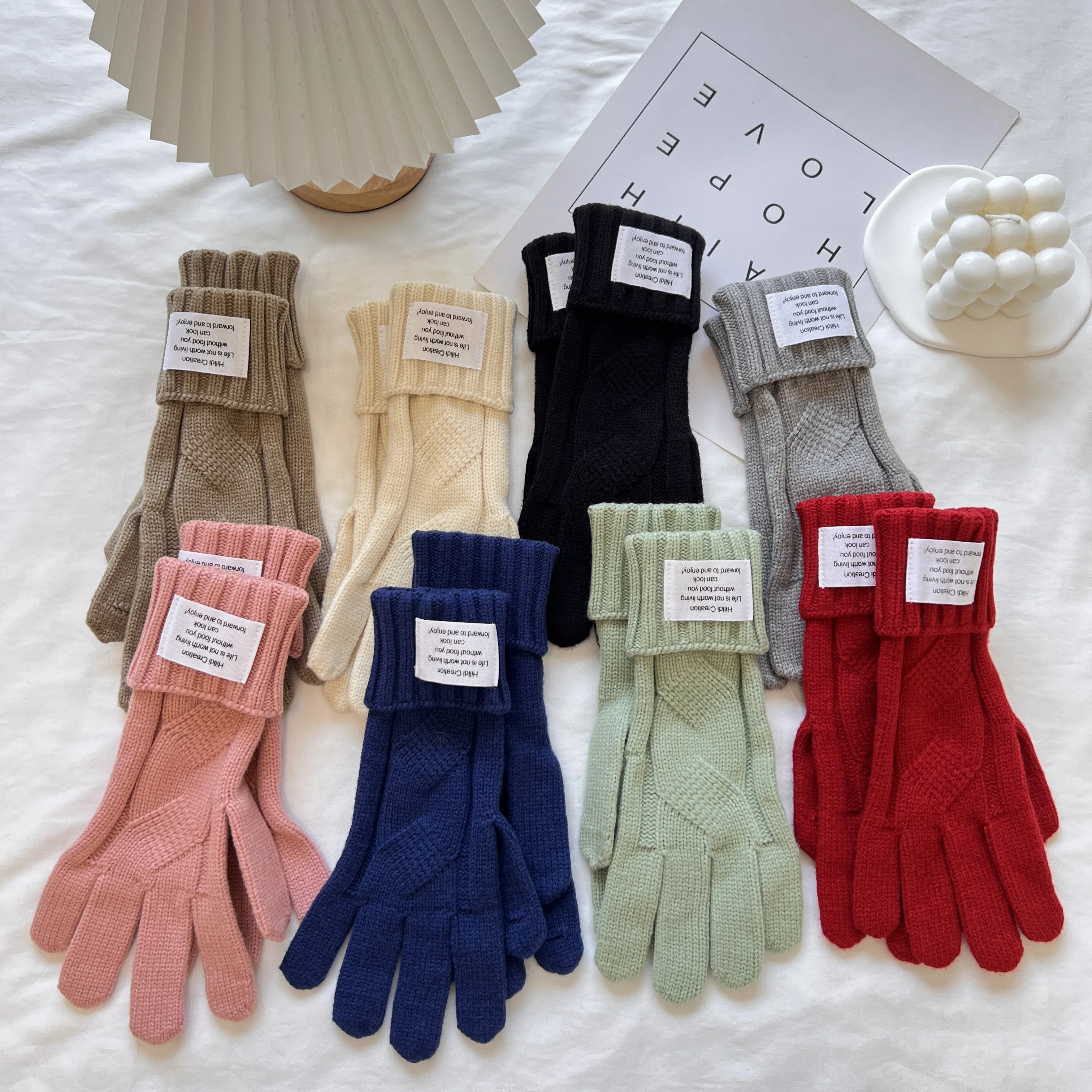 

Warm Winter Gloves Five-Finger Touch Screen Knitted Wool Solid Color Student All-Match