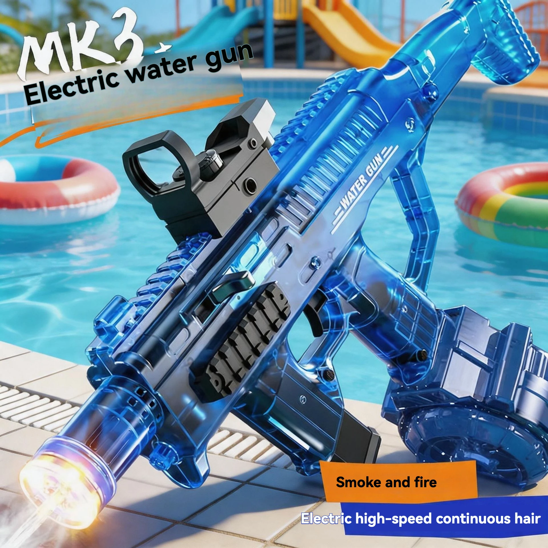 New water gun explosion flash fire dance MK3 electric water gun high-speed continuous firing large capacity water play toy child