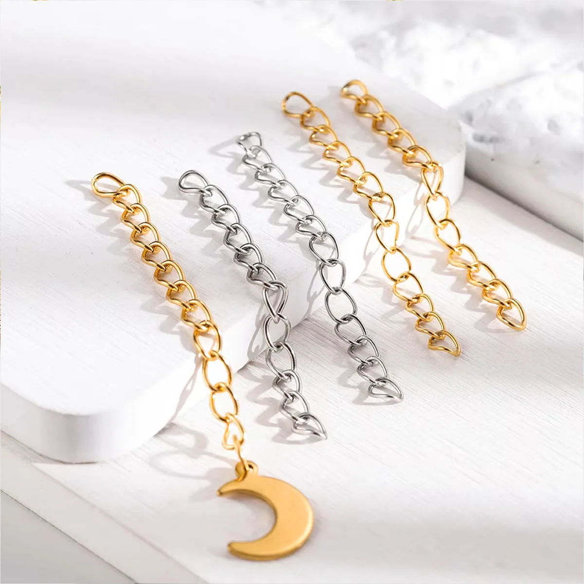 5×5mm 5-10pcs Stainless Steel Golden Tail-chain Steel-color Extension-chain For Jewelry Necklace Bracelet Chain DIY Accessories