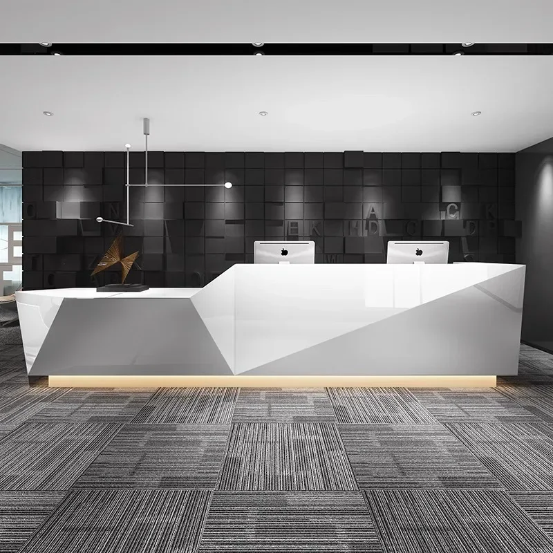 # Hot For White Lacquered Reception Desk Curved Cashier Wood Lobby Creative Reception Desk