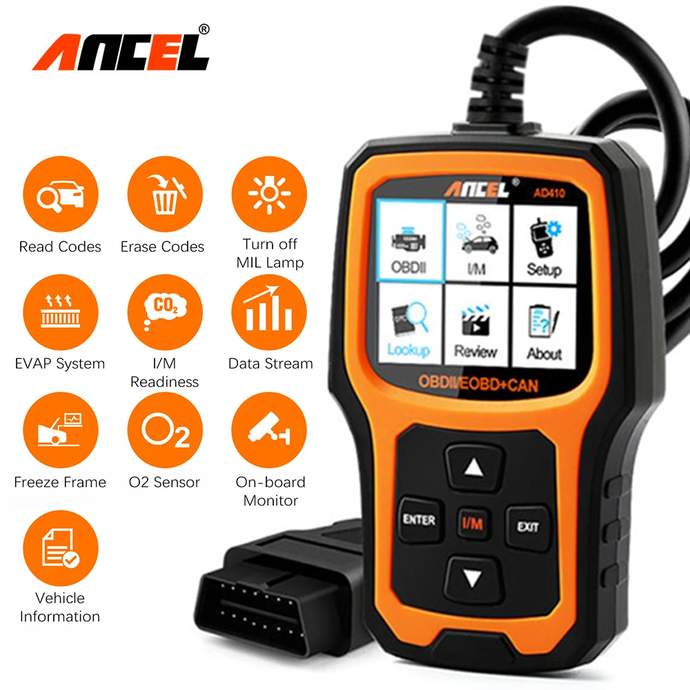 Image of ANCEL AD410 OBD2-Scanner Codeleser für Motorfehleranzeige, Kfz-OBD2-Scanner zur Fehlerdiagnose, OBD2-Scan-Tool für Alle OBDII-Geräte