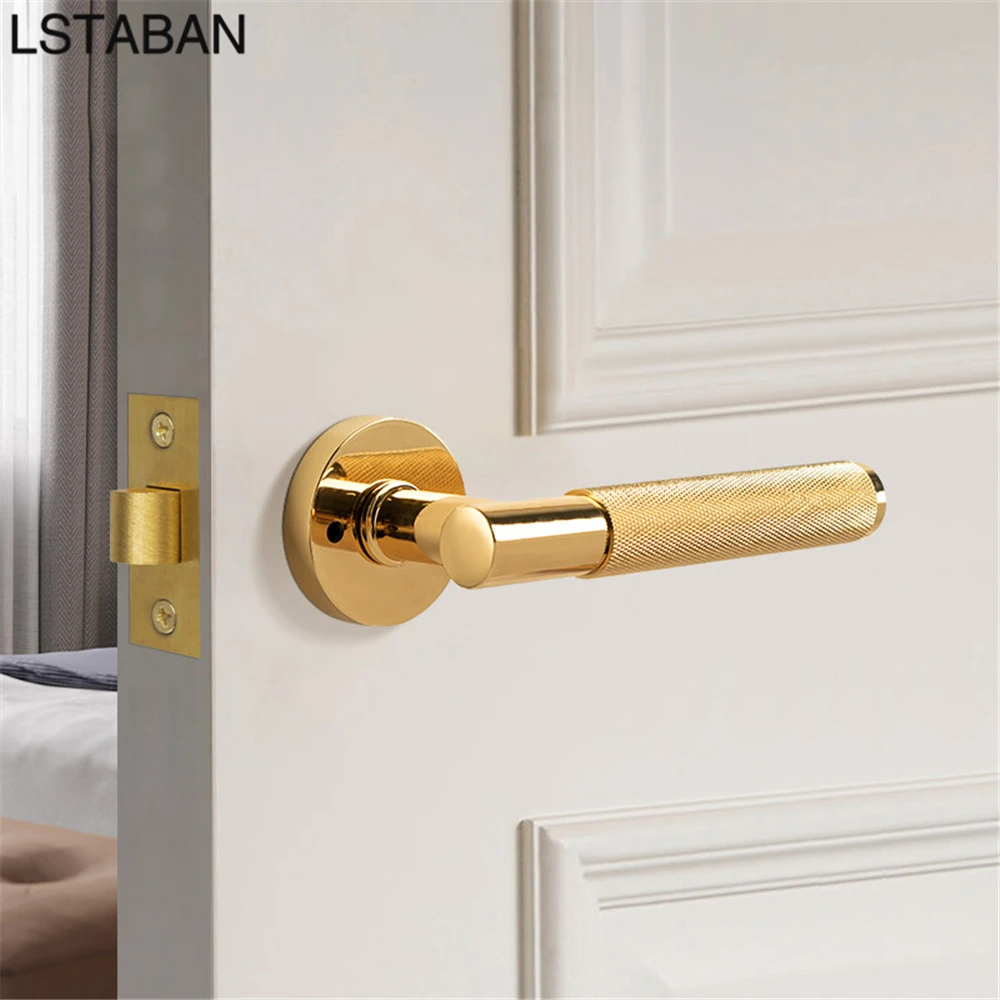 Solid Brass Split Lock Door Lever Set Knurled Privacy Passage Lock Pure Copper Indoor Bathroom Mechanical Lock Hardware Knobs