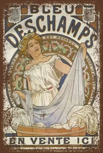 Bleu Deschamps Advert Retro Style Metal Sign Plaque, Art Deco French Lady