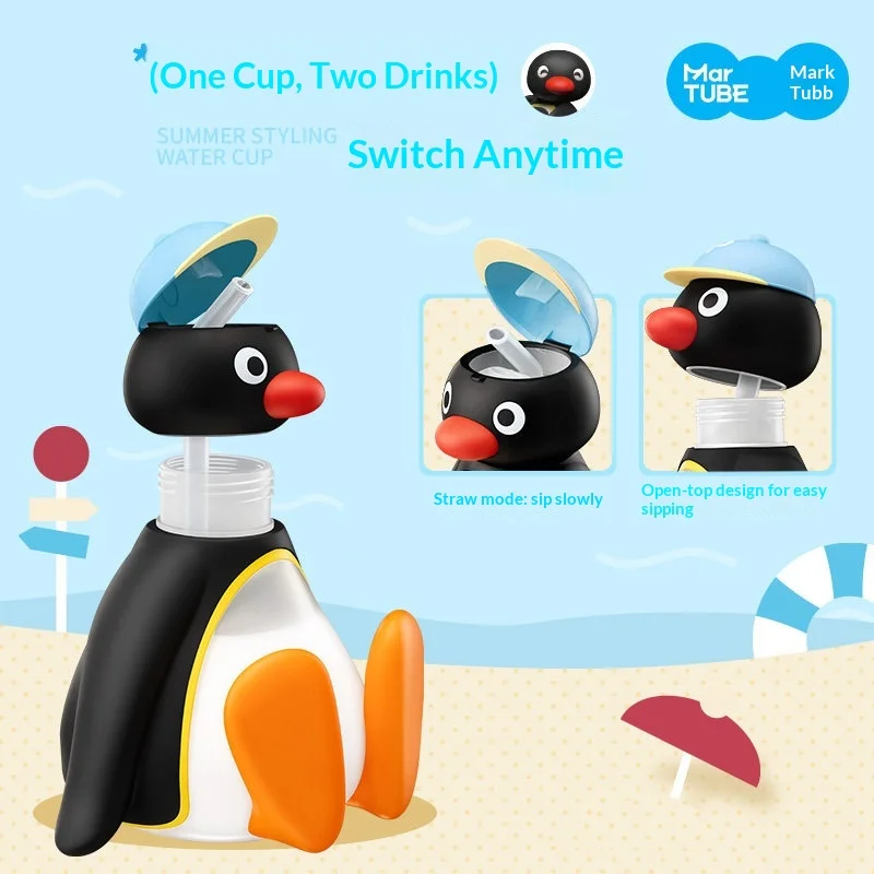 Cute Pingu Penguin Shaped Water Bottle 500ml Semi-transparent Body Portable Summer Beverage Cup MarTube Licensed Anime Merch view 3