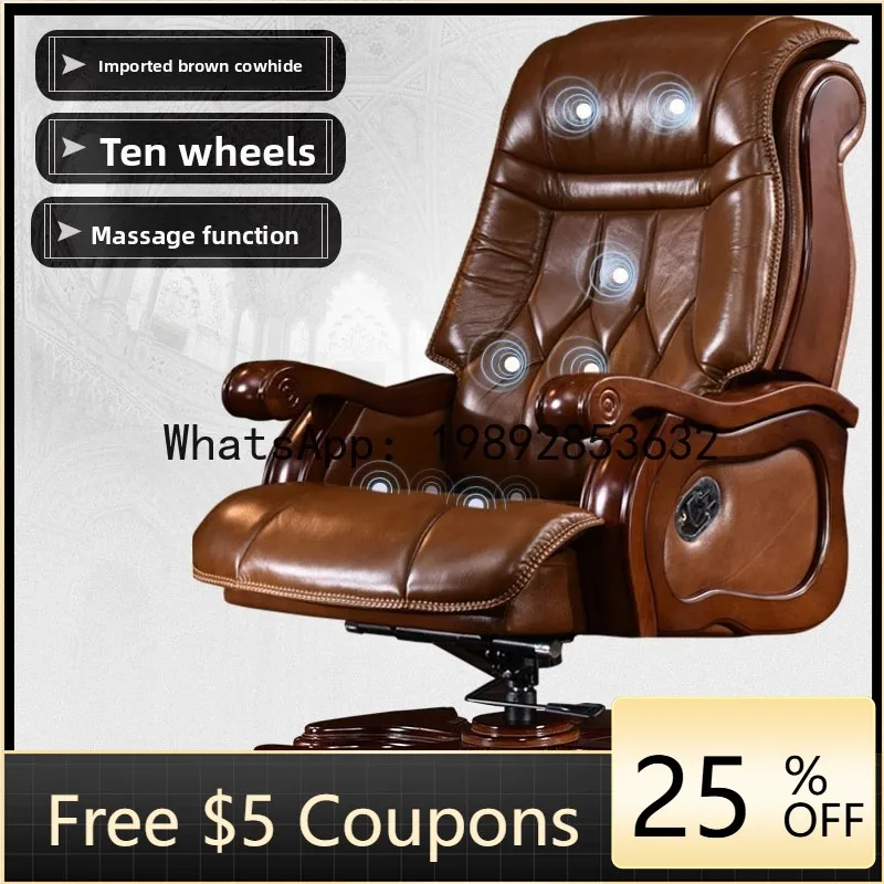 

Z5 High-end Massage Executive Chair with Solid Wood Armrests Business Computer Chair, Genuine Leather Adjustable Executive Chair