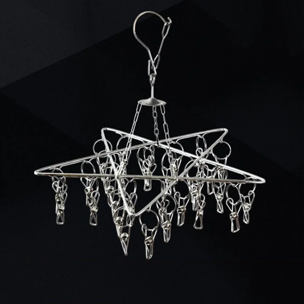 

1pc Star Shape Sock Drying Rack Stainless Steel Clothespin Hook For Bra Panties Multi-Use Laundry Hanging Shelf Home Organizer
