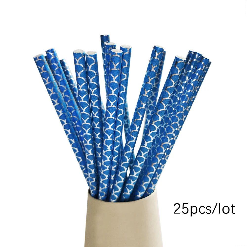25 Stück Einweg-Trinkhalme mit Meerjungfrauen-Motiv, Papiertrinkhalme für Meerjungfrauen-Geburtstagsfeier-Dekoration, Party-Geschenk im Unterwasser-Stil – Detail 4