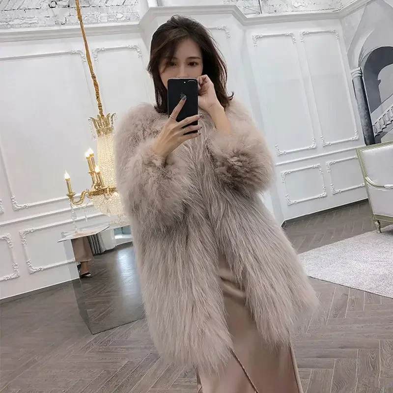 Raccoon Hair Women's Mid-length 2024 New Temperament Fox Fur Coat Young Fashion Loose Fit Jaqueta Feminina Inverno