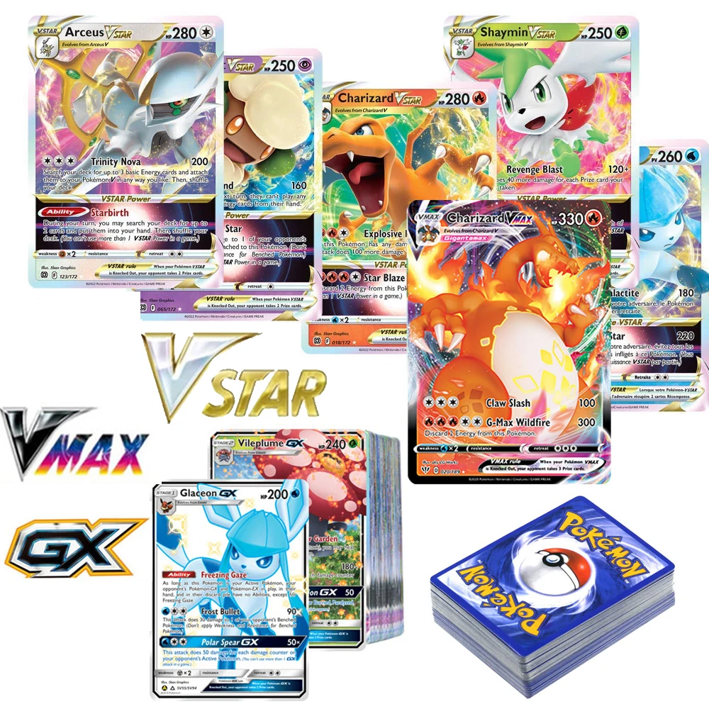 New Pokemon Cards Arrival Vstar  VMAX GX Trainer Energy Shining Cards Game Collect card toys Castellano  Children Toy