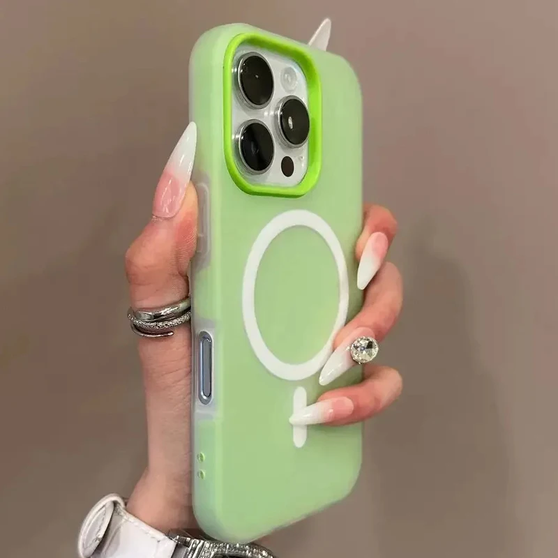 Luxury Candy Color 2 IN 1 Magsafe Case For iPhone 16 15 14 Plus 13 12 17 Pro Max Magnetic Wireless C