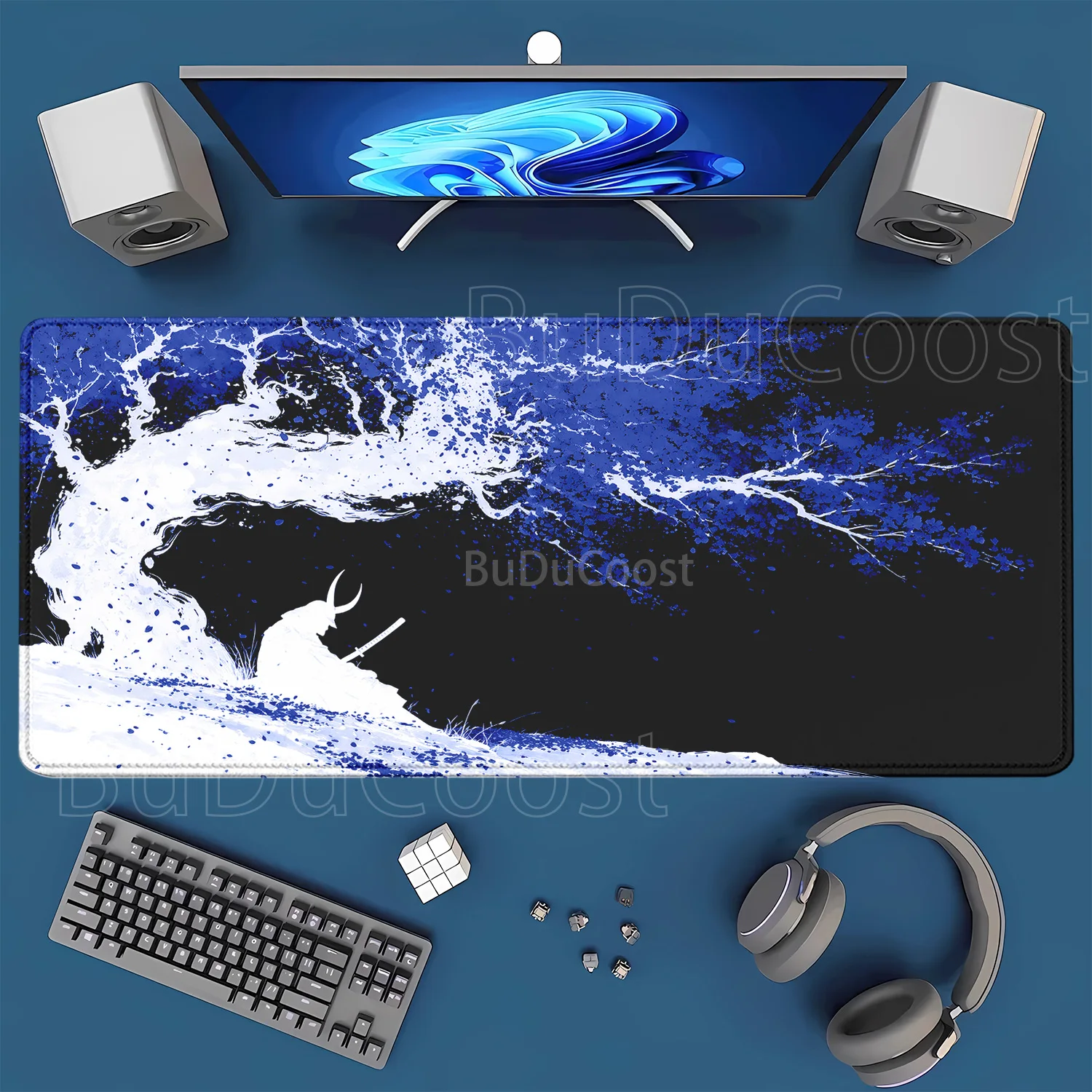 Großes Mauspad Sakura Kirschblüte Samurai Mauspad Gaming Büro Mausmatte Kawaii Gummi Tastatur XXL HD-Druck Schreibtischunterlage – Detail 9
