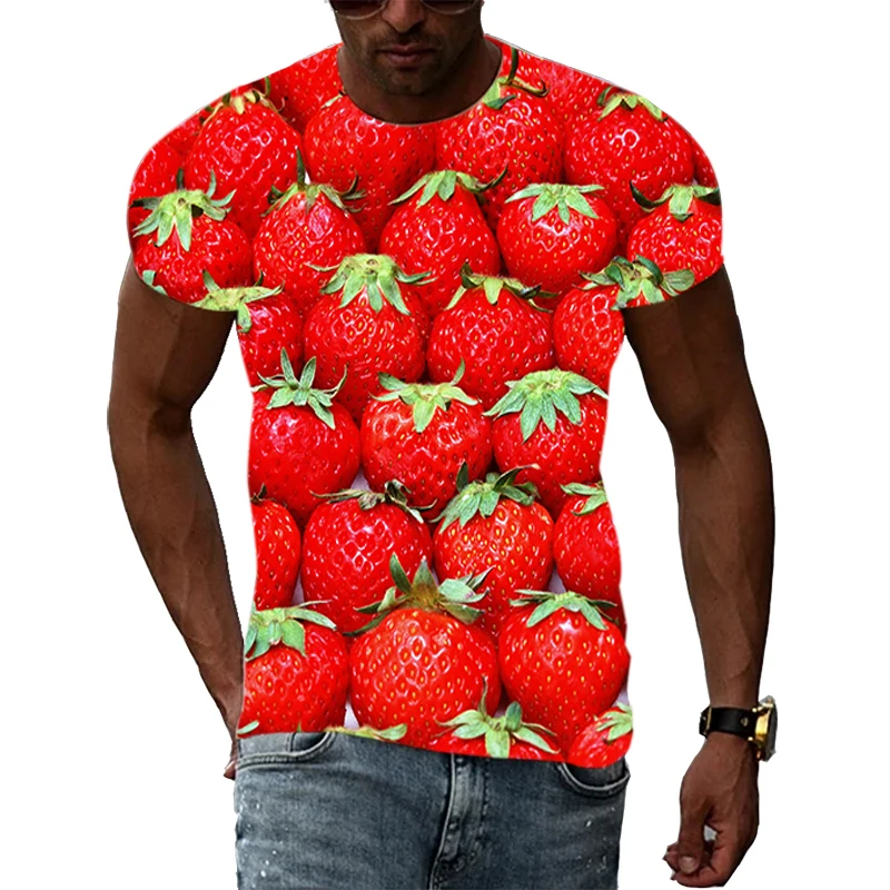 Fun Fruit Fresh Summer Fashion Original 3D Harajuku Printing Personality Men And Women Hip-Hop Short-Sleeved Round Neck T-shirt