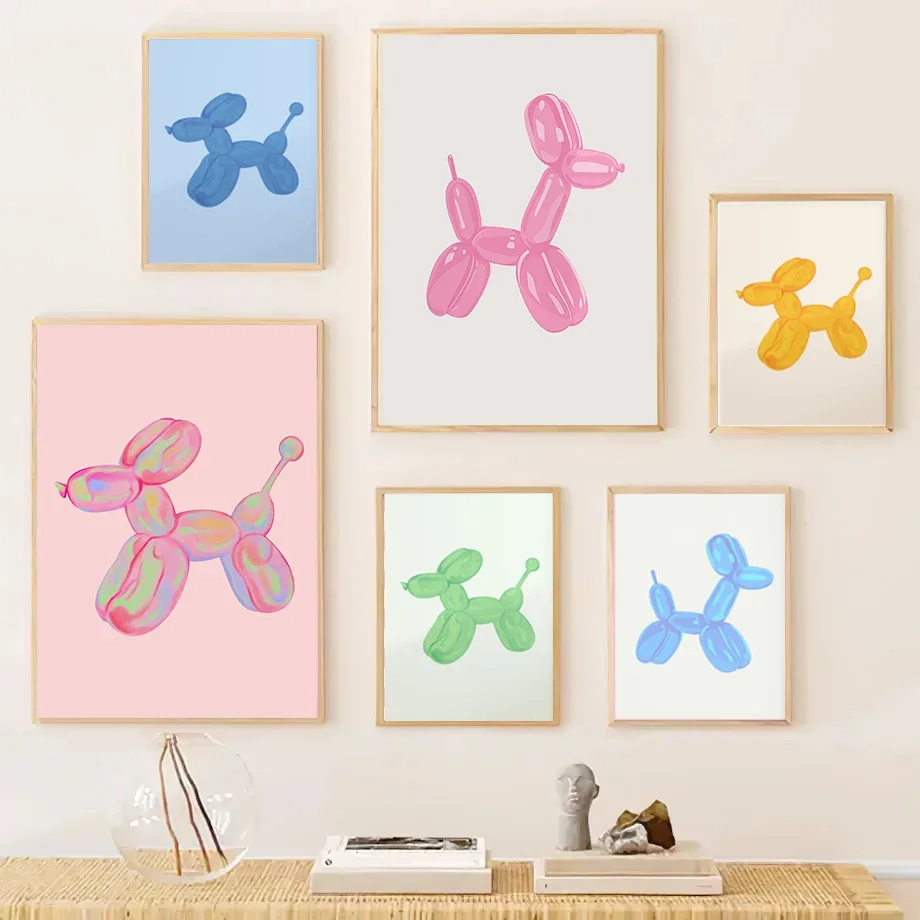 1pc Canvas Painting frameless Pink Balloon Dog Printable Wall Art Posters Preppy Bedroom Decor Teens Posters for Dorm Room Dog P