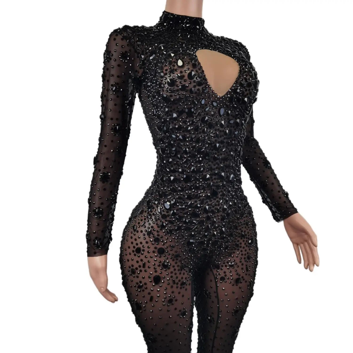 Luxury Diamond Crystal Bodycon Jumpsuits Showgirl Festival Outfit Dancer Bodysuit Women Birthday Celebrate Party Rhinestone Wear