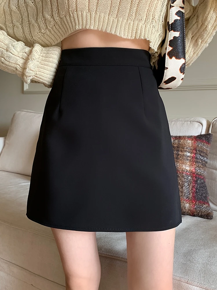 High Waist A-Line  Skirt for Women Spring Summer Slimming Black Asymmetrical Hemlined Wrap Bodycon Short Skirt Pear Shape