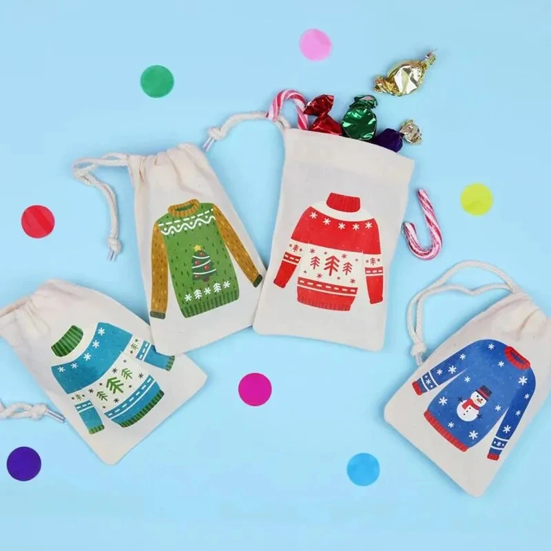 12Retro Christmas Jumper candy Gift Bags Stocking Stuffer Christmas tree decoration Merry Xmas eve Party Holiday winter favor